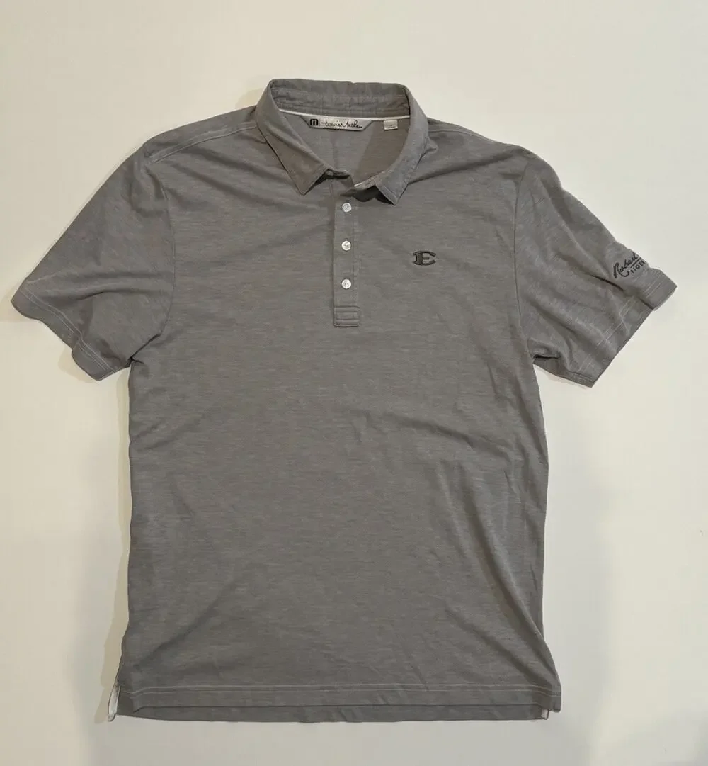 Travis Mathew Golf Polo Shirt Men Large Gray Four Button Short Sleeve Logo